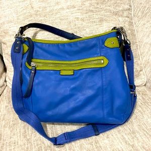 Coach Leather blue and avacado green hobo